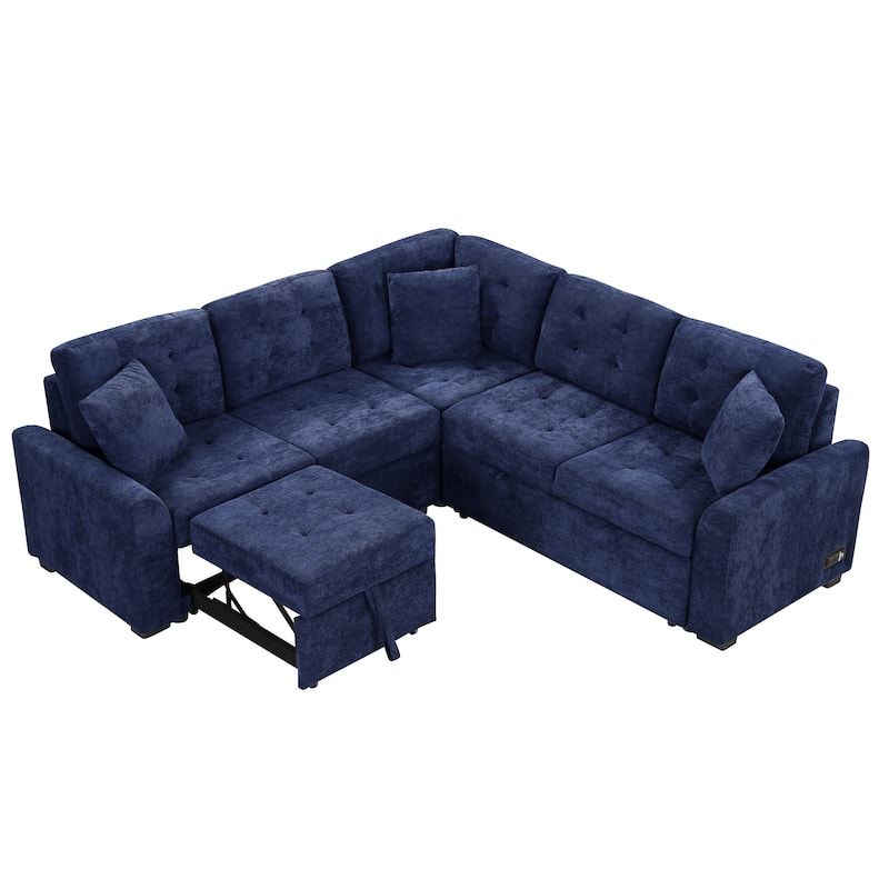 82.6-inch L-shaped Pull-out Sleeper Sofa with Wheels, USB Ports, Power Sockets - 82.6"W x 82.6"D x 33"H