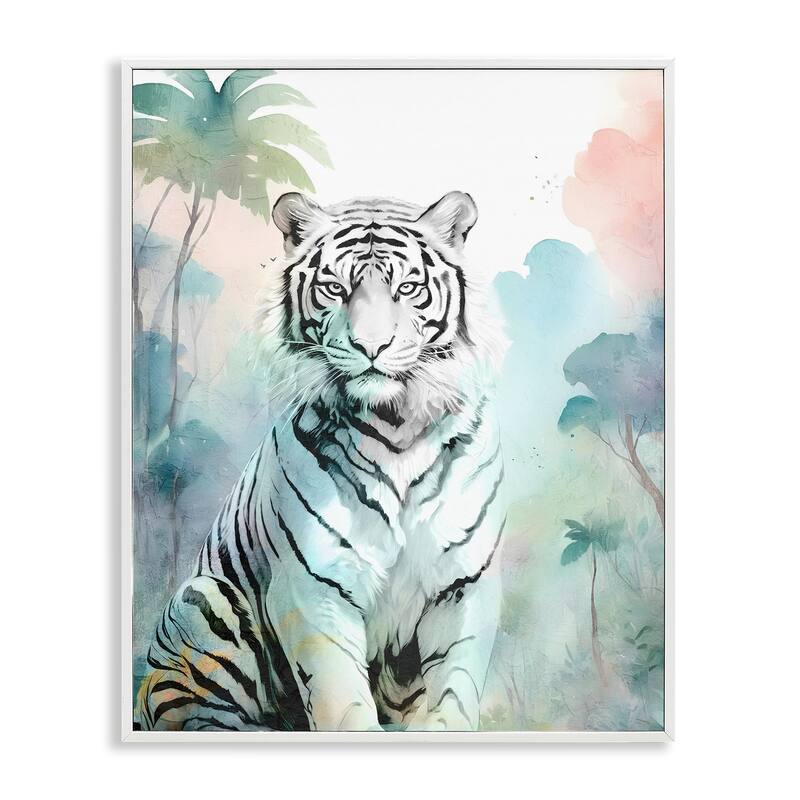 Stupell White Tiger in Jungle Framed Giclee Art Design By Kim Allen - 11 x 14 - White