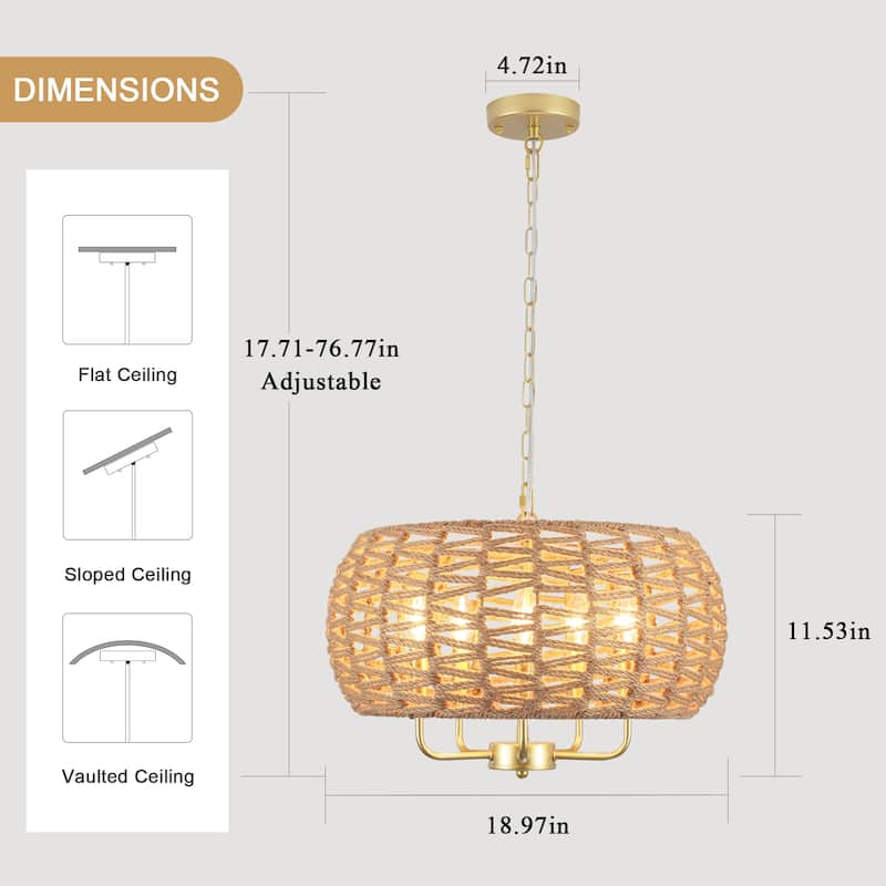 5-Light Rustic Candlestick Hanging Island Chandelier Lighting for Dining Room