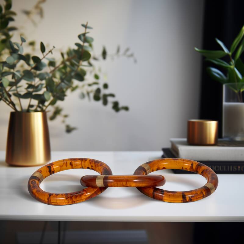 Sagebrook Home Resin 13" Round Tortoise Chain W Brass - 13" x 6" x 2" - Tortoise Multi