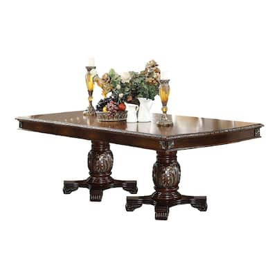 Loki 66-96 Inch Carved Dining Table, Espresso Brown Wood, Extension Leaves