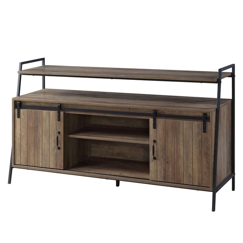 Industrial Style 60" TV Stand with Storage Shelf and Sliding Door for Living Room