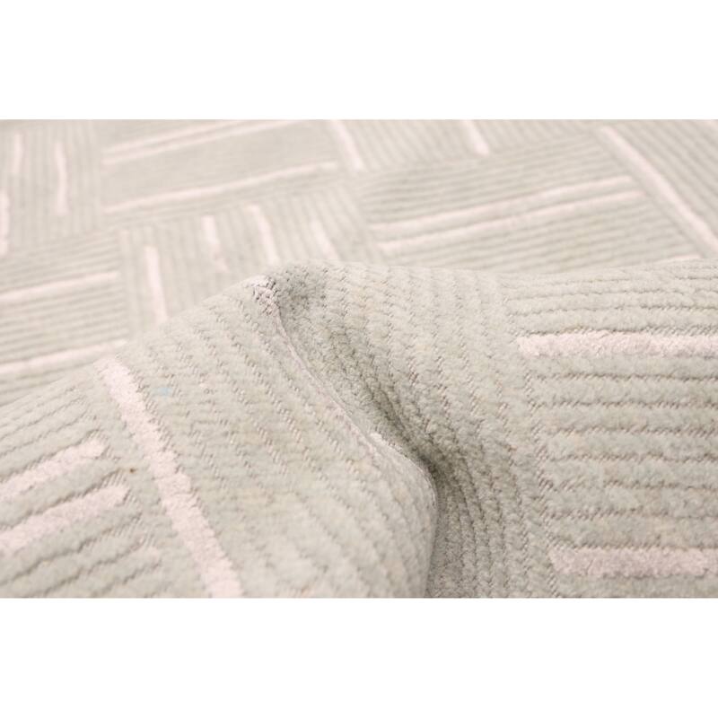 ECARPETGALLERY Hand Loomed Elysian Light Green Viscose, Wool Rug - 8'1 x 10'0