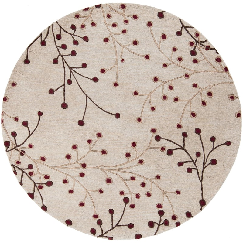 Livabliss Athena French Country Floral & Botanical Hand Tufted Area Rug - 6' x 6' Round - Burgundy