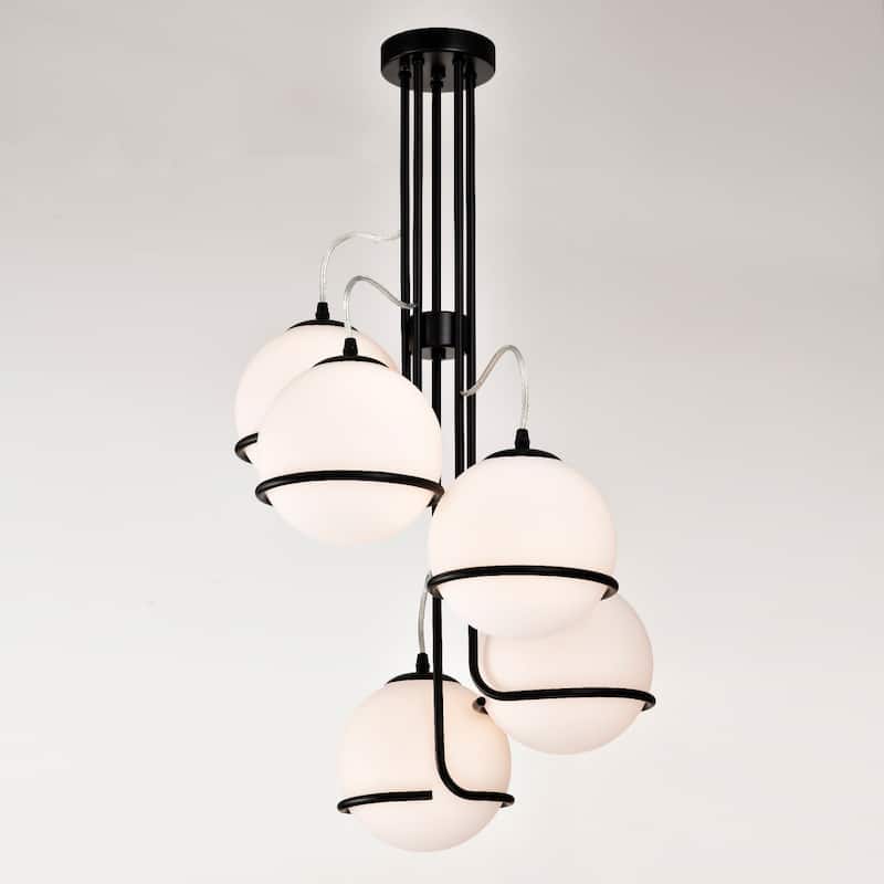 Jahal 19 Inch Opaque Glass Lantern Chandelier with 5 Globe Light