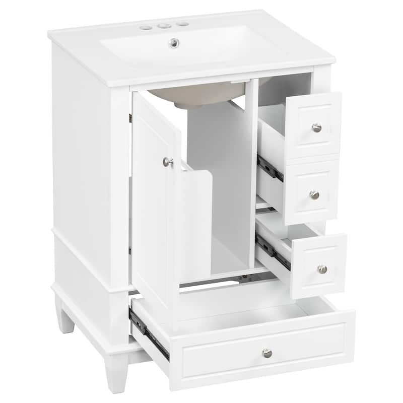 GDFStudio - Isabella 24-Inch Bathroom Vanity with Ceramic Sink and Smart Drawer Storage