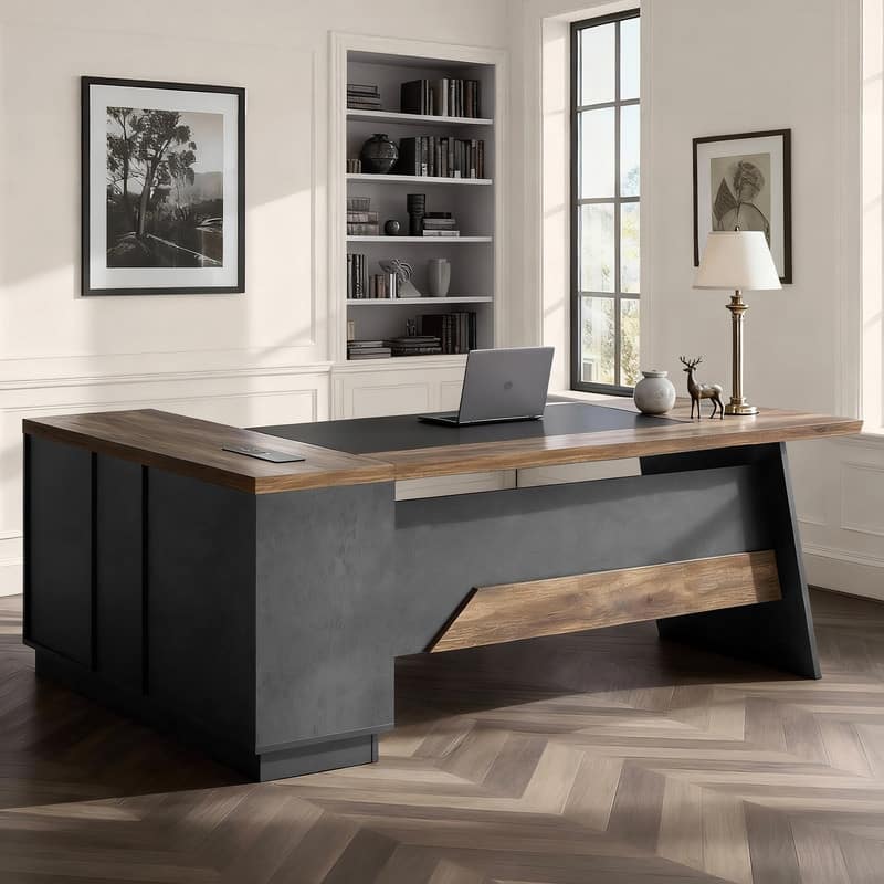 Spruce & Spring Industrial Modern Office Desk with Storage Drawers - Brown and Black