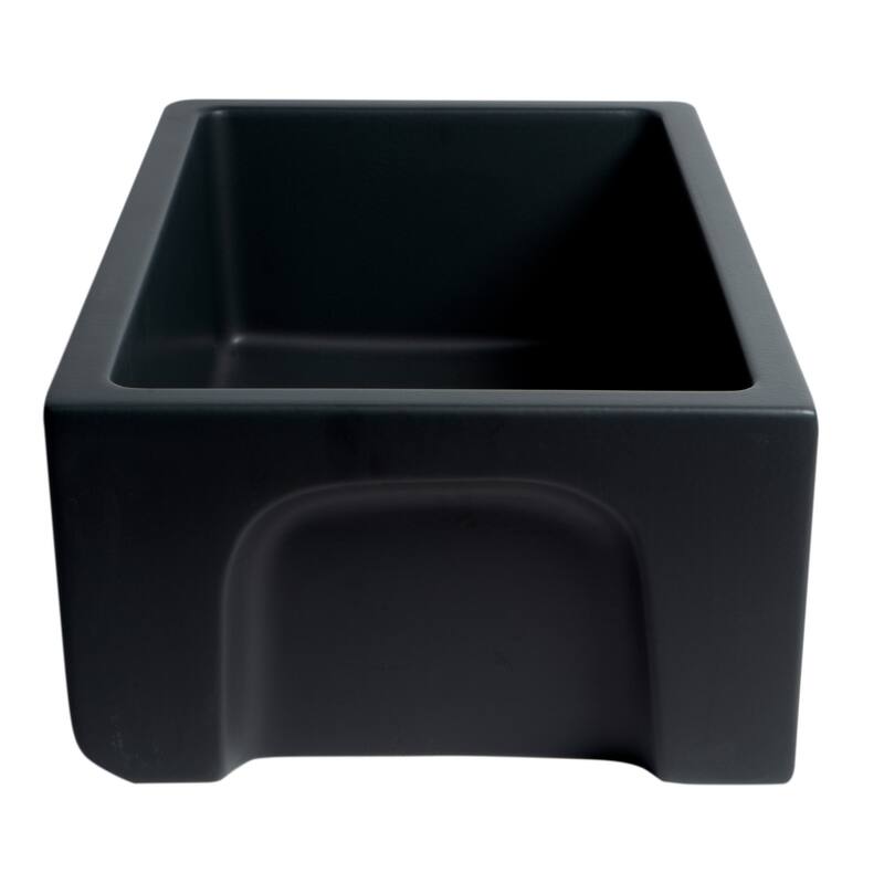 30" Black Matte Reversible Smooth / Fluted Single Bowl Fireclay Farm Sink