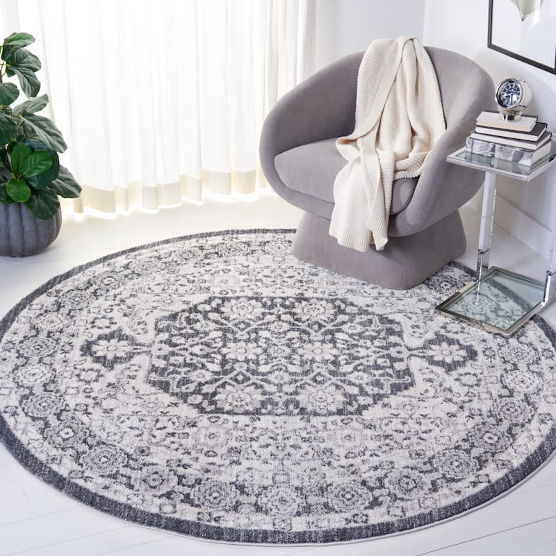 SAFAVIEH Toscana Arie Oriental Rug - 6'7" Round - Ivory/Dark Grey
