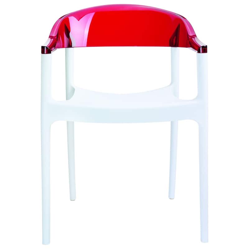 32" White and Red Transparent Stackable Outdoor Patio Dining Arm Chair