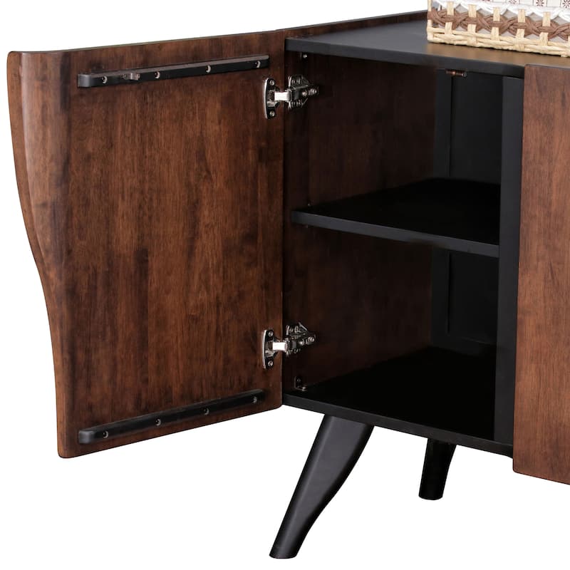 Furniture of America Abigail XI Mid-Century Modern Walnut Solid Wood 79-inch Dining Server with Shelves