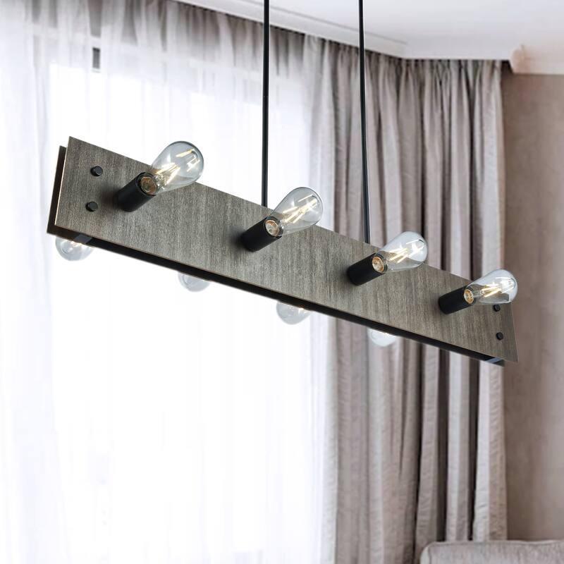 Firone Black Steel Strap 8-light Linear 39-Inch Chandelier - Raw Black Steel