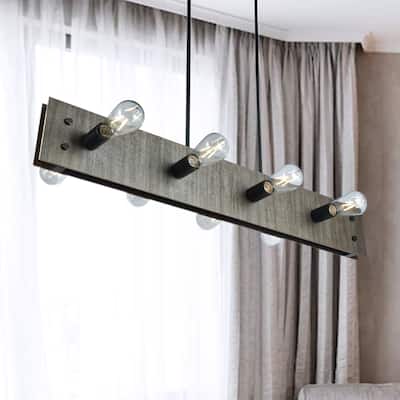 Firone Black Steel Strap 8-light Linear 39-Inch Chandelier - Raw Black Steel