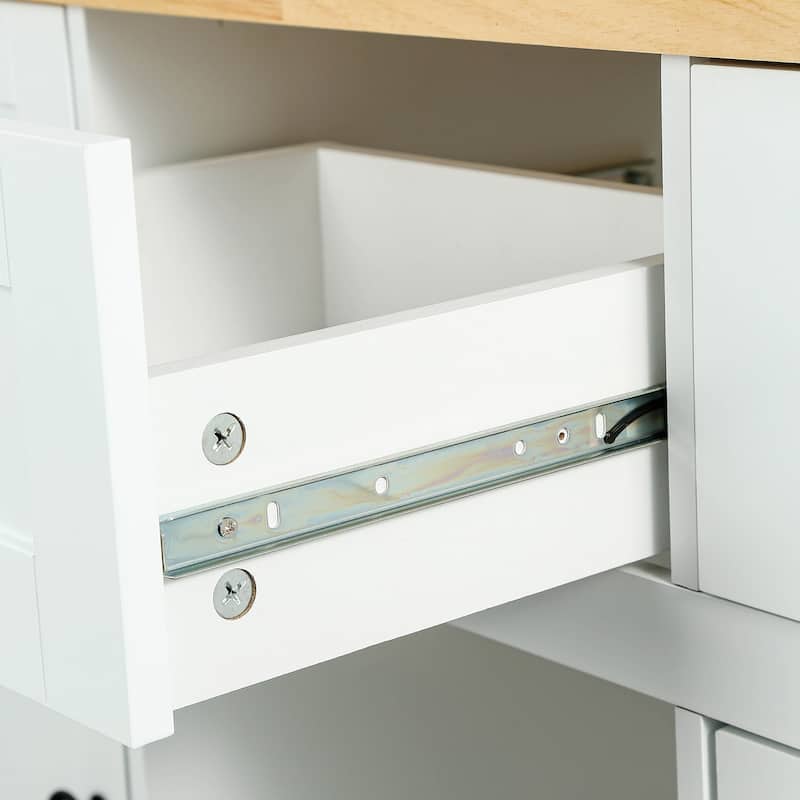 Kitchen Cart with Rubber wood Drop-Leaf Countertop