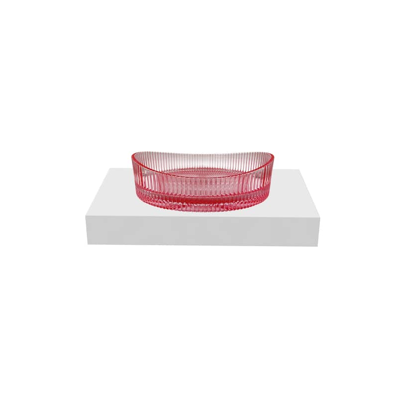 Decorative 20" Oval Crystal Vessel Sinks With White Base - 30"Countertop - 20"Pink Champagne