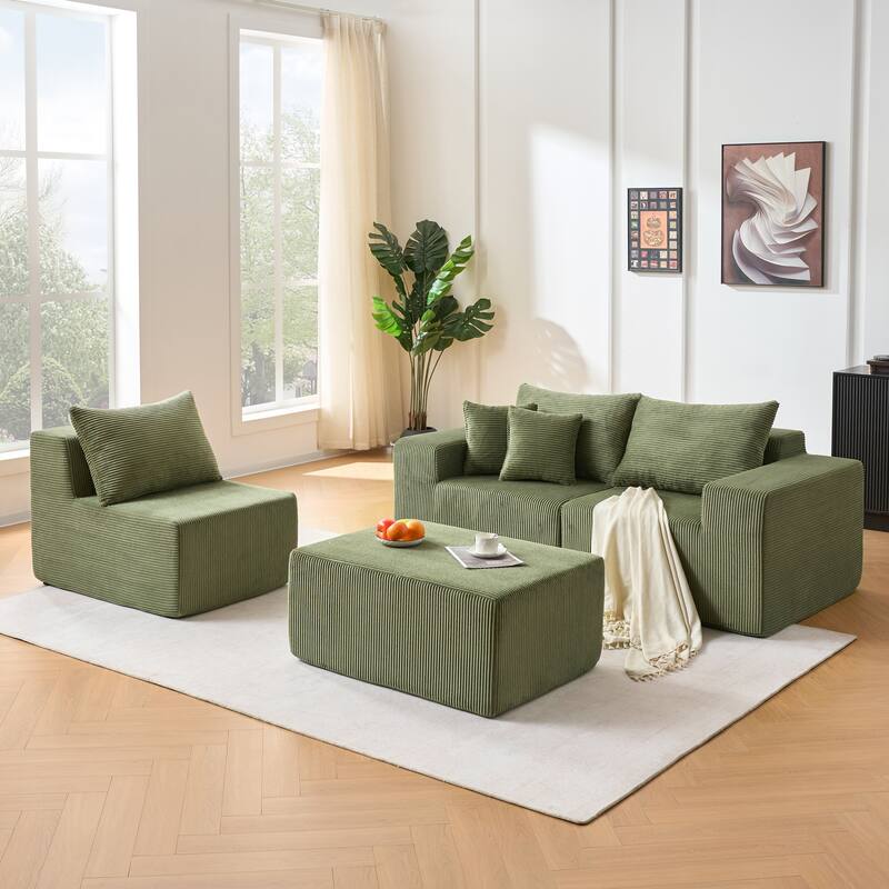 4-Piece L-Shaped Sectional Sofa, Recliner Sofa with Spacious Chaise Lounge Sofa, Sleeper Sofa with Movable Ottoman