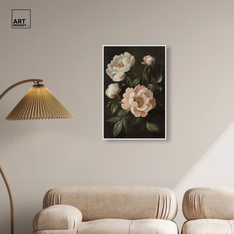 White Peonies in Dark II Canvas by Art Remedy