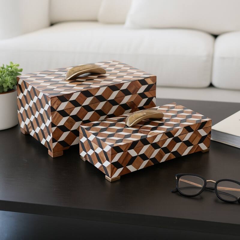 Modern Decorative Boxes with Lid - Set of 2, 14", Black, Brown - 14.0" - Black - 14.0"