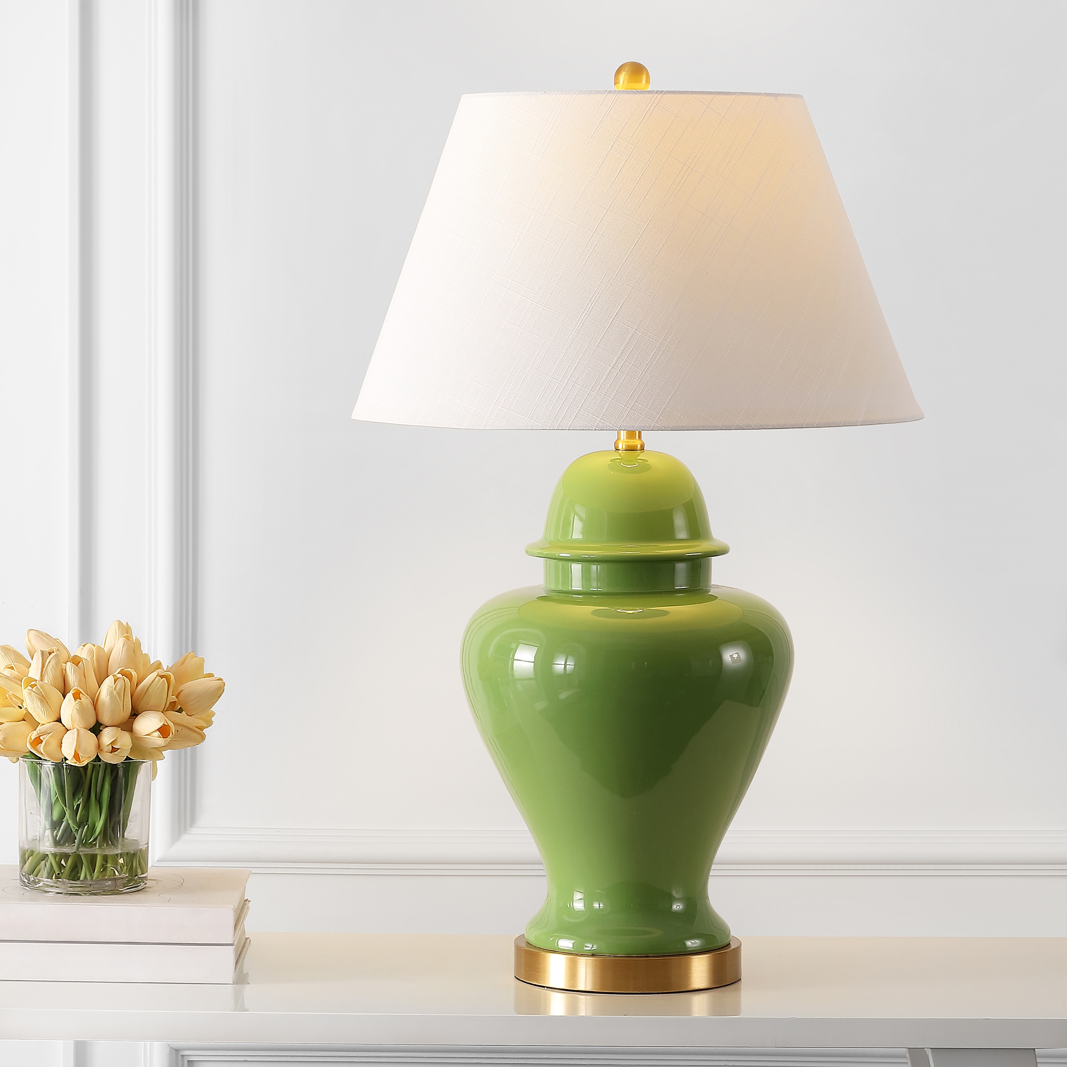 JONATHAN Y Watts 33" Ceramic/Iron Modern Classic LED Table Lamp, Green