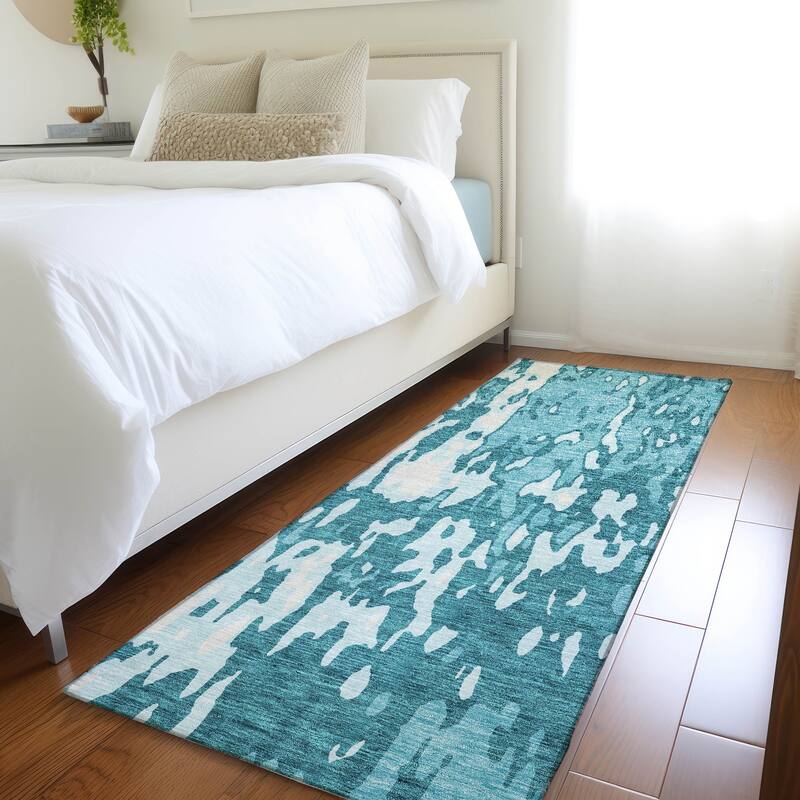 Premium Washable Super Soft Contemporary Glam Mayfield Rug - Teal - 2'3" x 7'6"