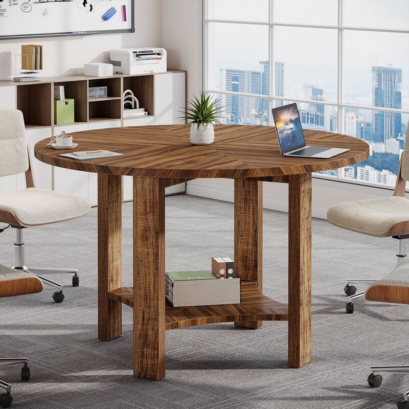 47-Inch Round Conference Table for 4-6 People with Storage Shelf - 47.24" L x 47.24" W x 29.53" H