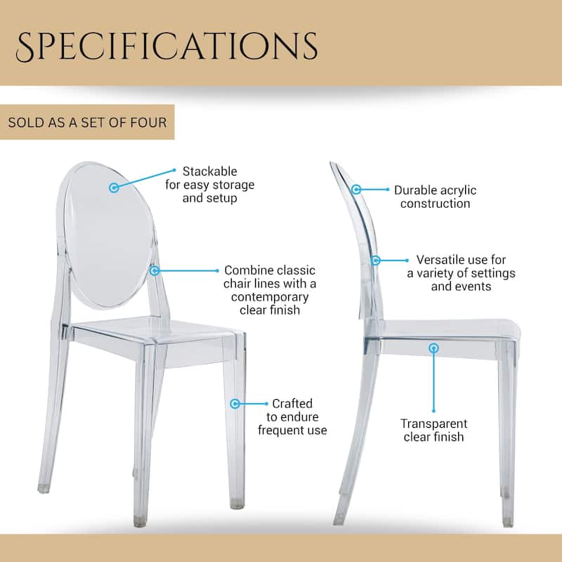 Modern Designs 2 and 4-piece Set of Stackable Transparent Ghost Chairs for Events - N/A