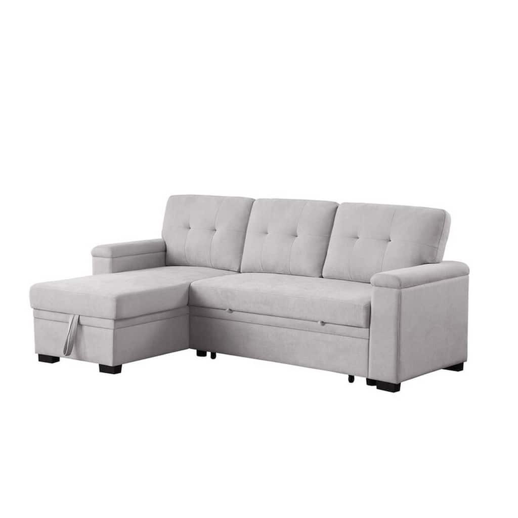Lusy 85 Inch Reversible Sleeper Sectional Sofa, Storage Chaise, Light Gray