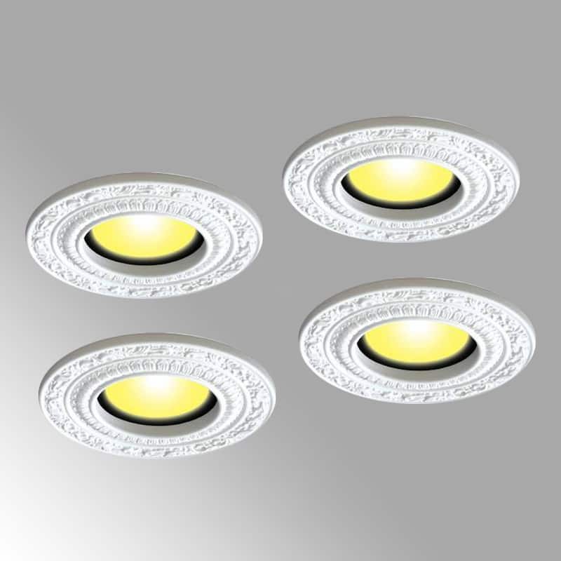 White Urethane Recessed Spot Light Trim Ceiling Medallion 6" ID X 10" OD Water Resistant (Set of 4)