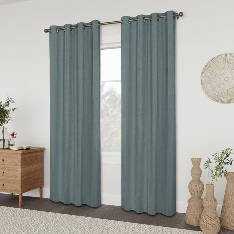 Linen Slub Blackout Grommet Curtain Pair(2 Panels)