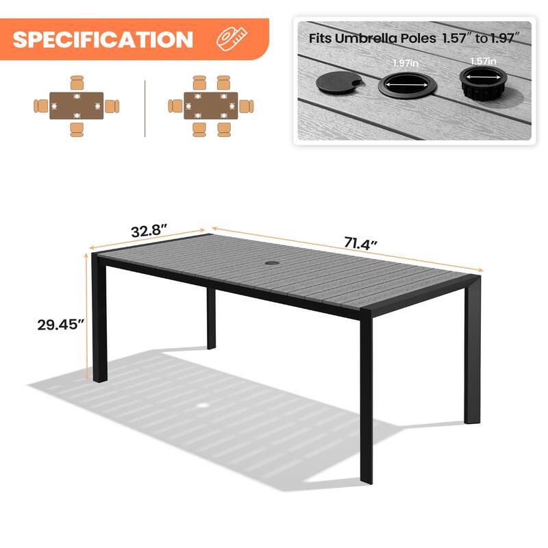 Pellebant Premium Outdoor Patio Aluminum Dining Table with Umbrella Hole