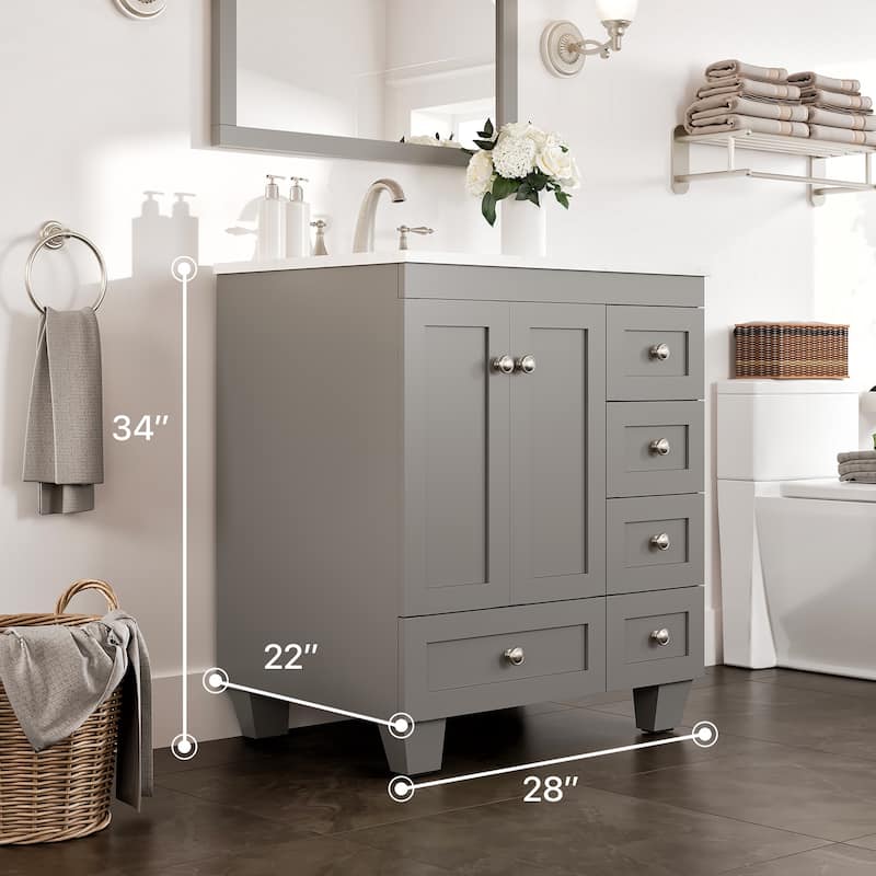 Eviva Acclaim 28 in. Bath Vanity with White Carrara Quartz Top