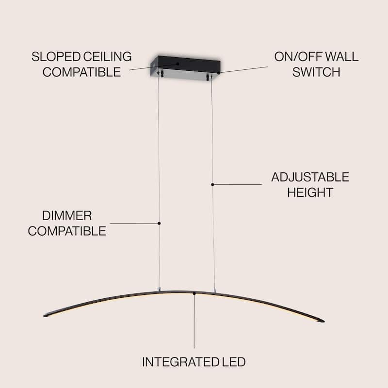 Nathaniel 41.5" Dimmable Adjustable Integrated LED Metal Linear Pendant, by JONATHAN Y