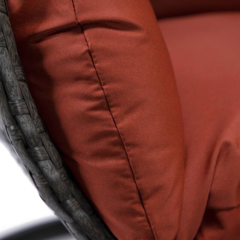 LeisureMod Charcoal Single Seater Rattan Wicker Egg Swing Hanging Chair for Indoor Outdoor Patio Porch Backyard Garden