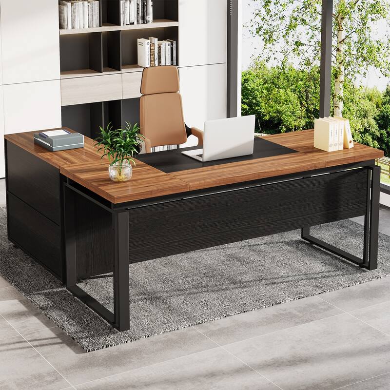 63" L-Shaped Executive Desk with Reversible File Cabinet Office Desk with Storage Drawers