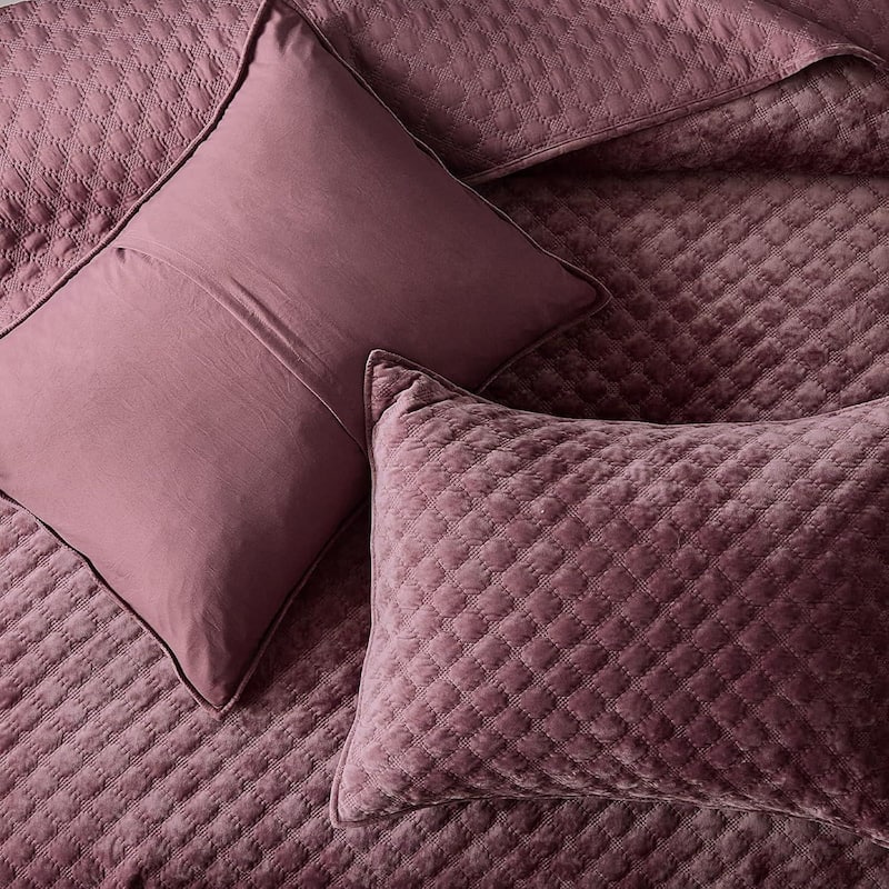 Octa Purple 100% Velvet Quilt /Coverlet Set with Pillowcase