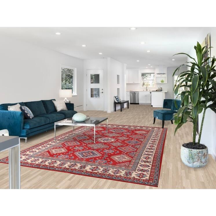 Red Traditional Kazak Area Rug Handmade Oriental Wool Carpet - 6'8" x 9'9"