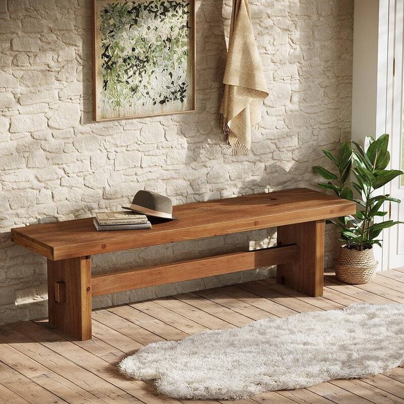 63" Solid Wood Entryway Bench, End of Bed Bench, Entry Way Benches for Bedroom, Hallway, Foyer - Rustic Brown
