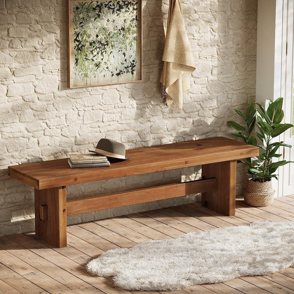 63" Solid Wood Entryway Bench, End of Bed Bench, Entry Way Benches for Bedroom, Hallway, Foyer