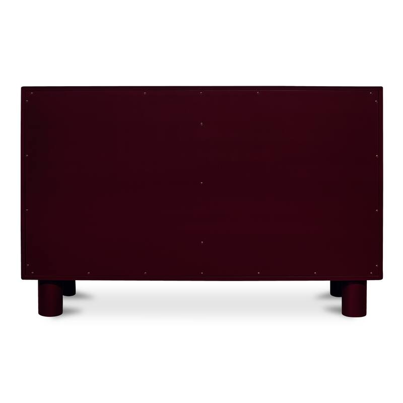 NADAAL STUDIOS Saryn Dresser, Six Soft-Close Drawers with Open Shelf and Sculptural Legs, Deep Red