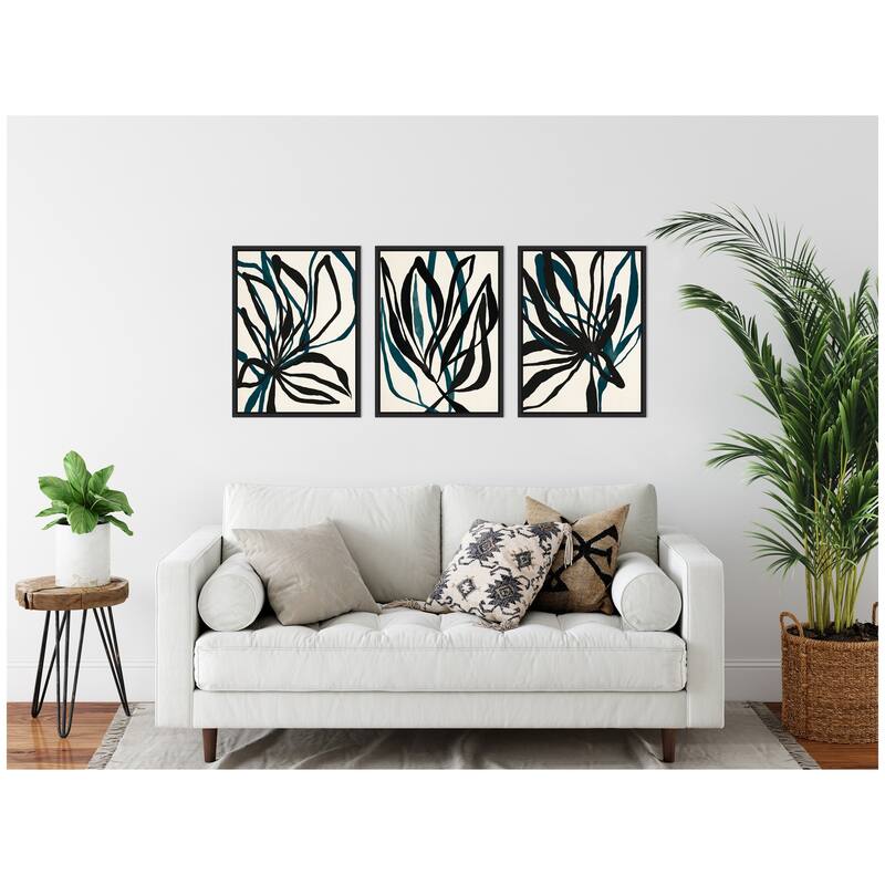 Kate and Laurel Sylvie Modern Floral 1, 2 and 3 Framed Canvas Art Set by Alicia Bock