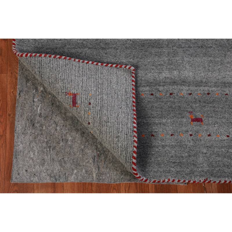 Hand Knotted Oriental 100% Wool Carpet Tribal Animal Pictorial Greys & Charcoal Gabbeh Area Rug - 7' 10'' X 5' 1''
