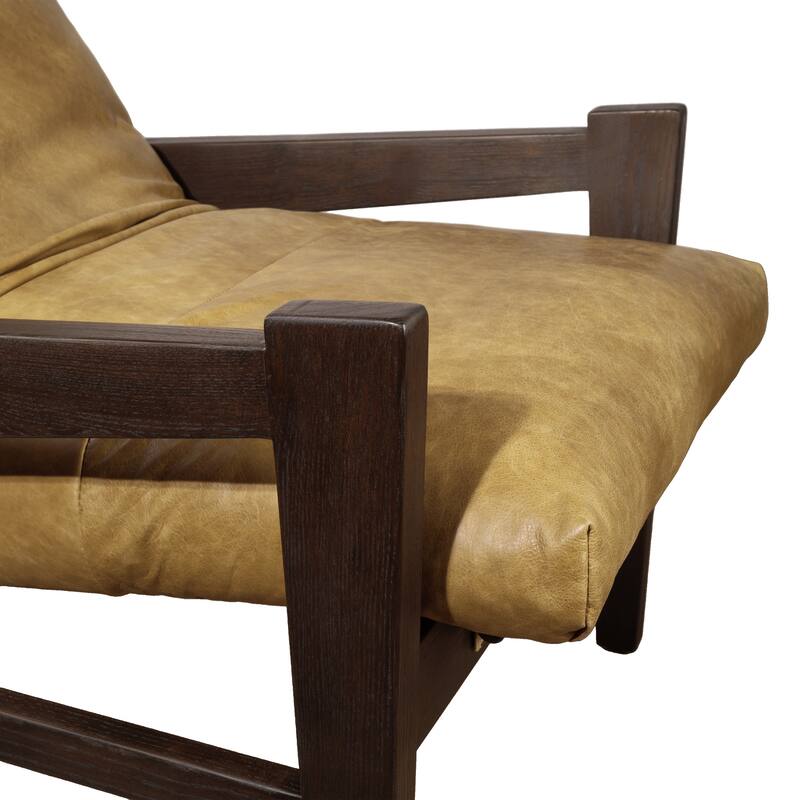 Art Leon Genuine Leather and Ash Wood Lounge Chair