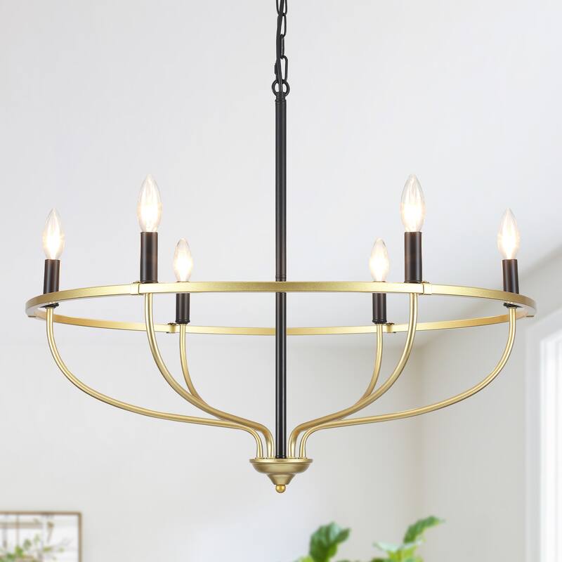 6-Light Circle Candlestick Hanging Linear Chandelier Lighting Island Chandelier Fixture for Kitchen Island