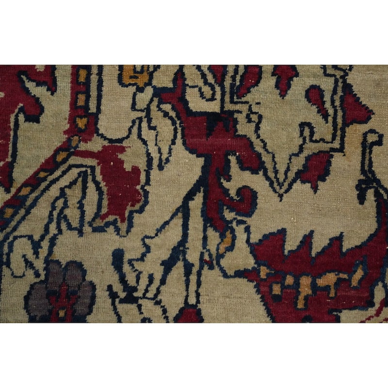 Hand Knotted Oriental 100% Wool Carpet Traditional Floral Beige & Ivories Kerman Area Rug - 8' 9'' X 6' 8''