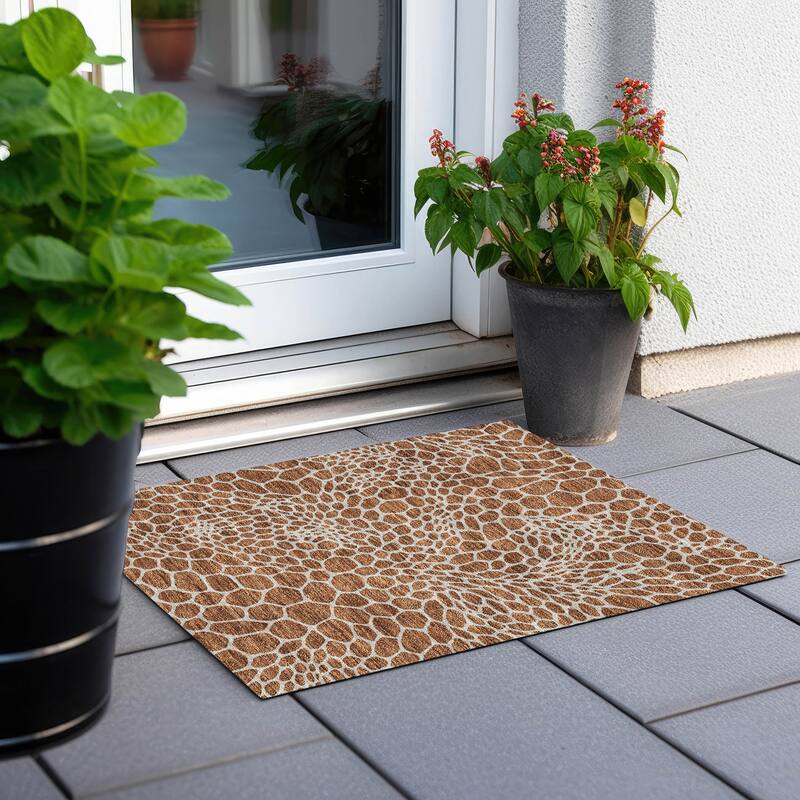 Machine Washable Indoor/ Outdoor Chantille Animal Print Rug - Paprika - 1'8" x 2'6"