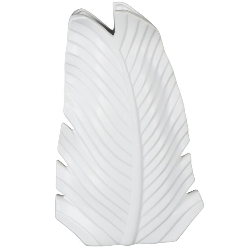 Ceramic Palm Tree Curved Leaf Decorative Vase - Black or White - Roche River Decor - White - 10"W, 15"H