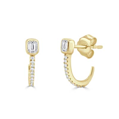 Joelle Collection 14K Yellow Gold Emerald Cut And Round Diamond Hook Earrings