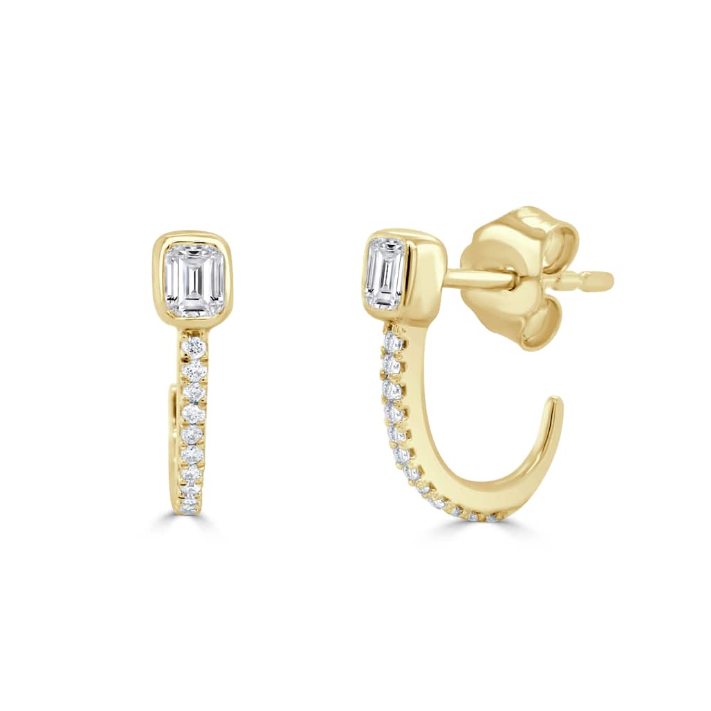 Joelle Collection 14K Yellow Gold Emerald Cut And Round Diamond Hook Earrings