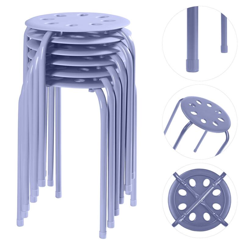 Javlergo 6-Pack Plastic Stackable Stools, Portable 8 Holes Metal Round Top Stools for Kitchen/Classrom