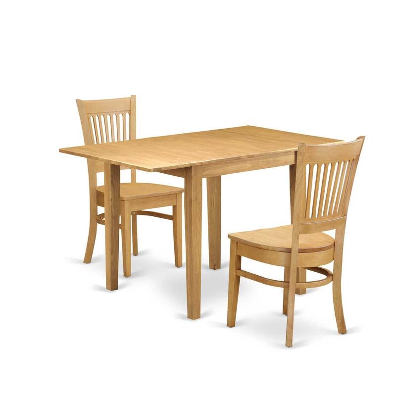 HomeStock 3-Pc Natural Brown Oak Finish Rectangular Solid Wood Top Dining Table Set